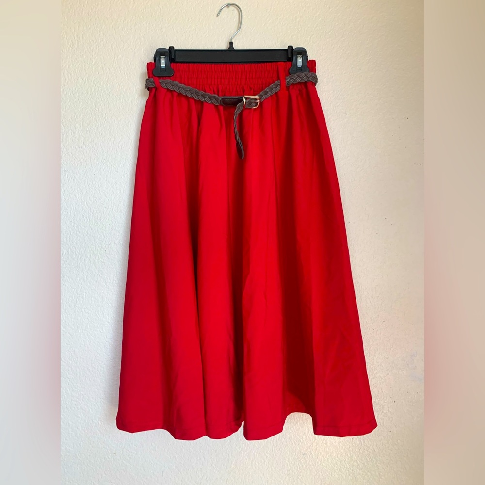 Midi women belted skirt